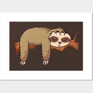 Sloth sleeping on a tree trunk Posters and Art